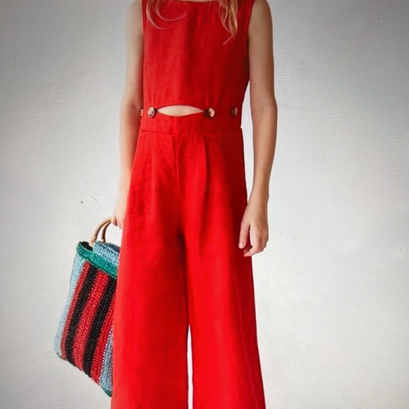 Zara Kids Buttoned Linen Jumpsuit with slit - Picture 8 of 8